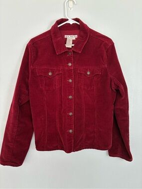 Deep Red Corduroy Jacket - Classic Button-Front Coat